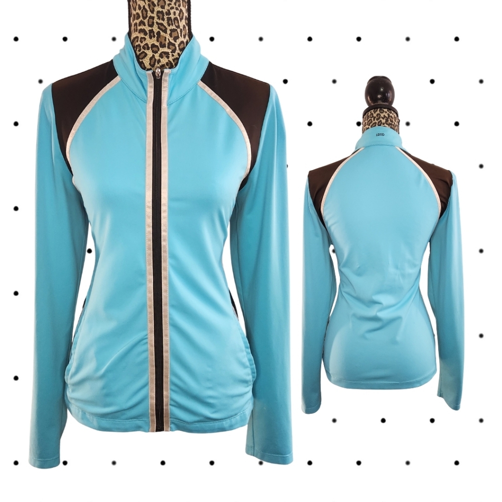 Izod Women's Aqua and Black Zippered Top (M)